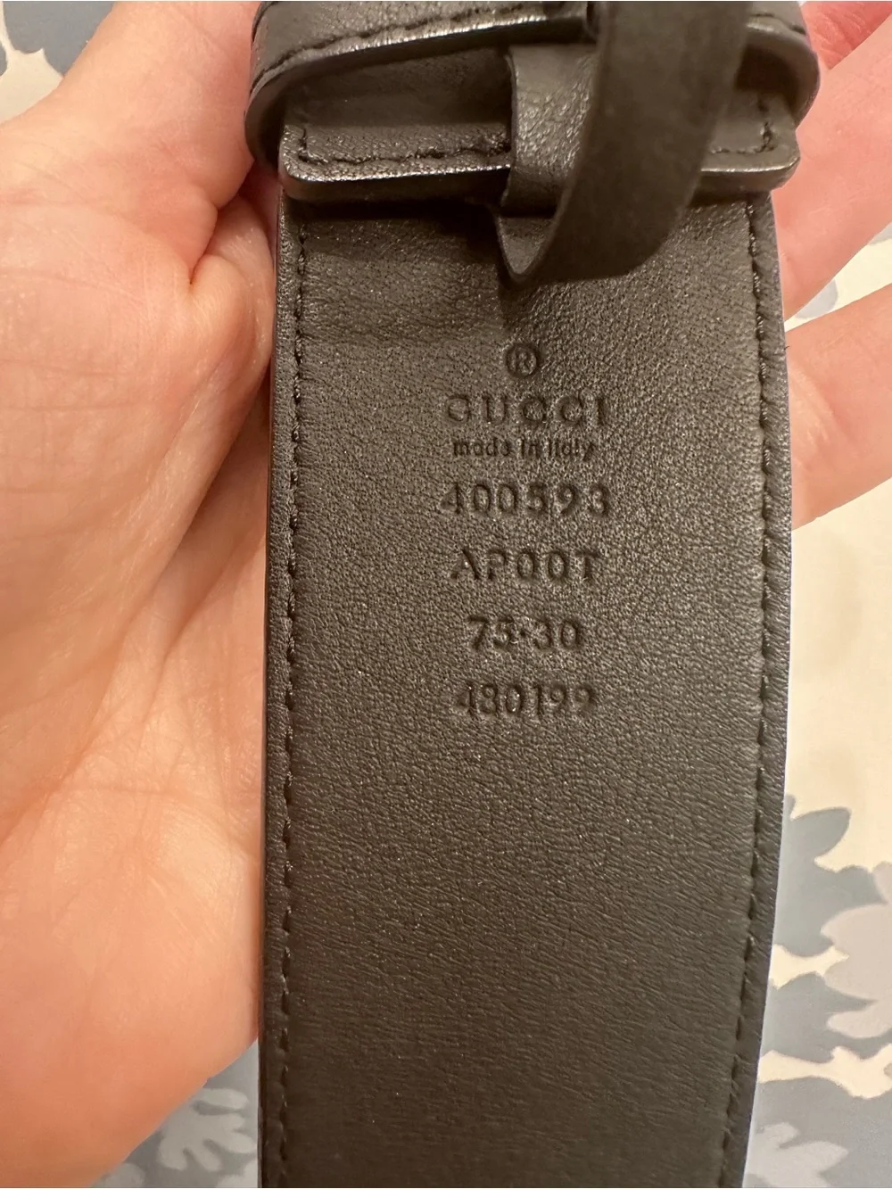 Gucci Black Leather Logo-Stamped Belt